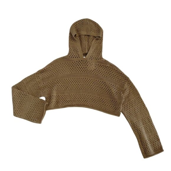 Sincerely Jules Cropped Beige Knit Hoodie Sweater Womens S. NWT. - Picture 4 of 6